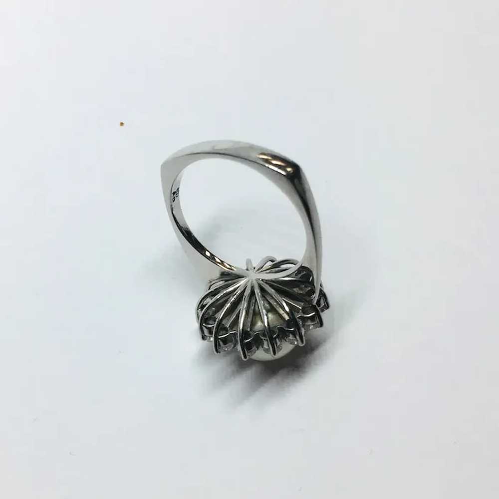 18k White Gold Pearl and Diamond Halo Ring - image 11