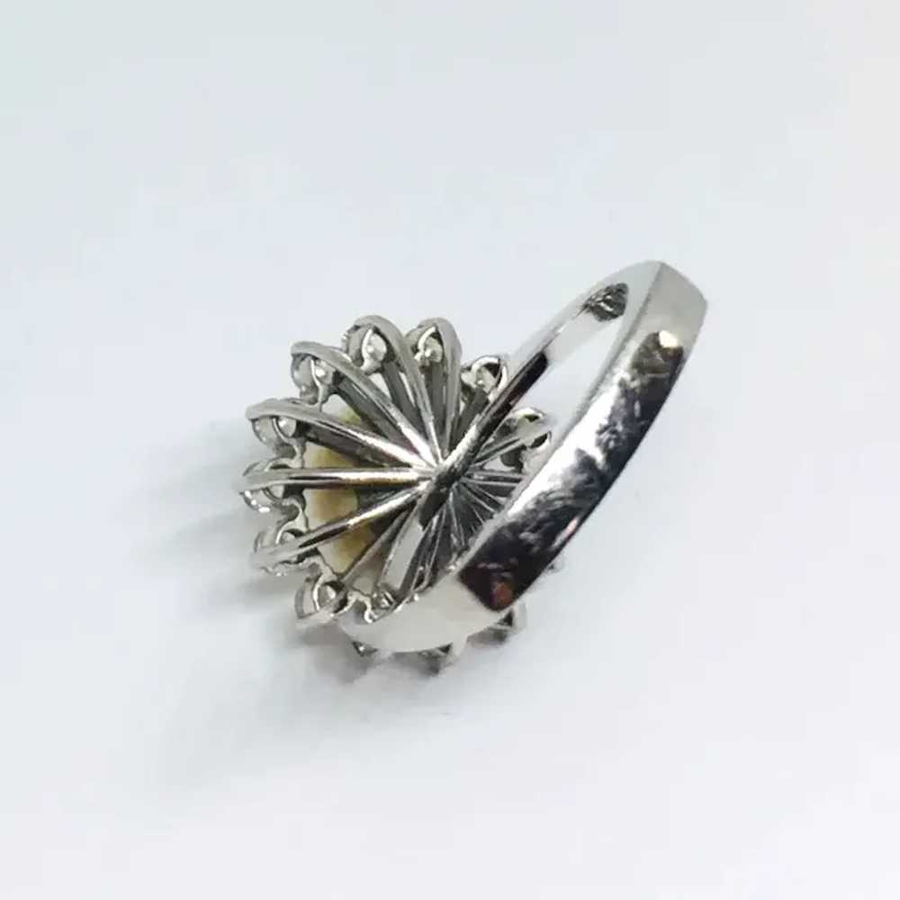 18k White Gold Pearl and Diamond Halo Ring - image 12