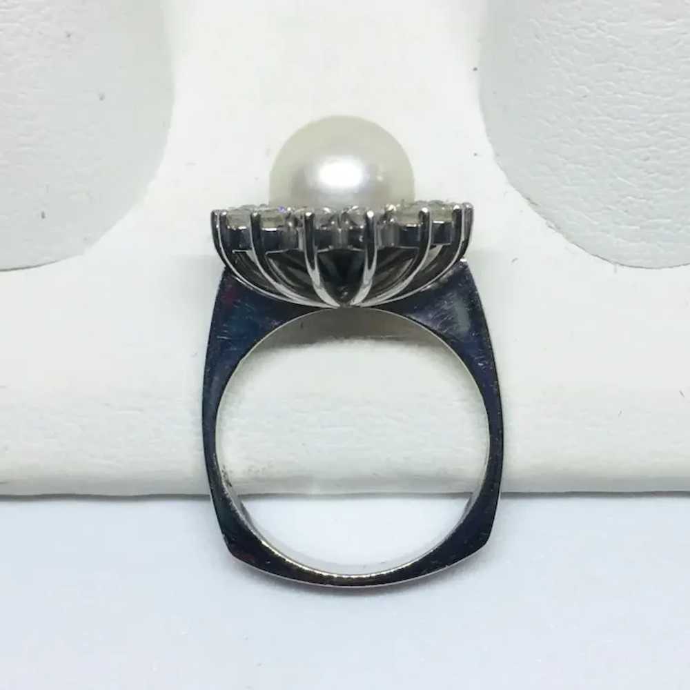 18k White Gold Pearl and Diamond Halo Ring - image 4