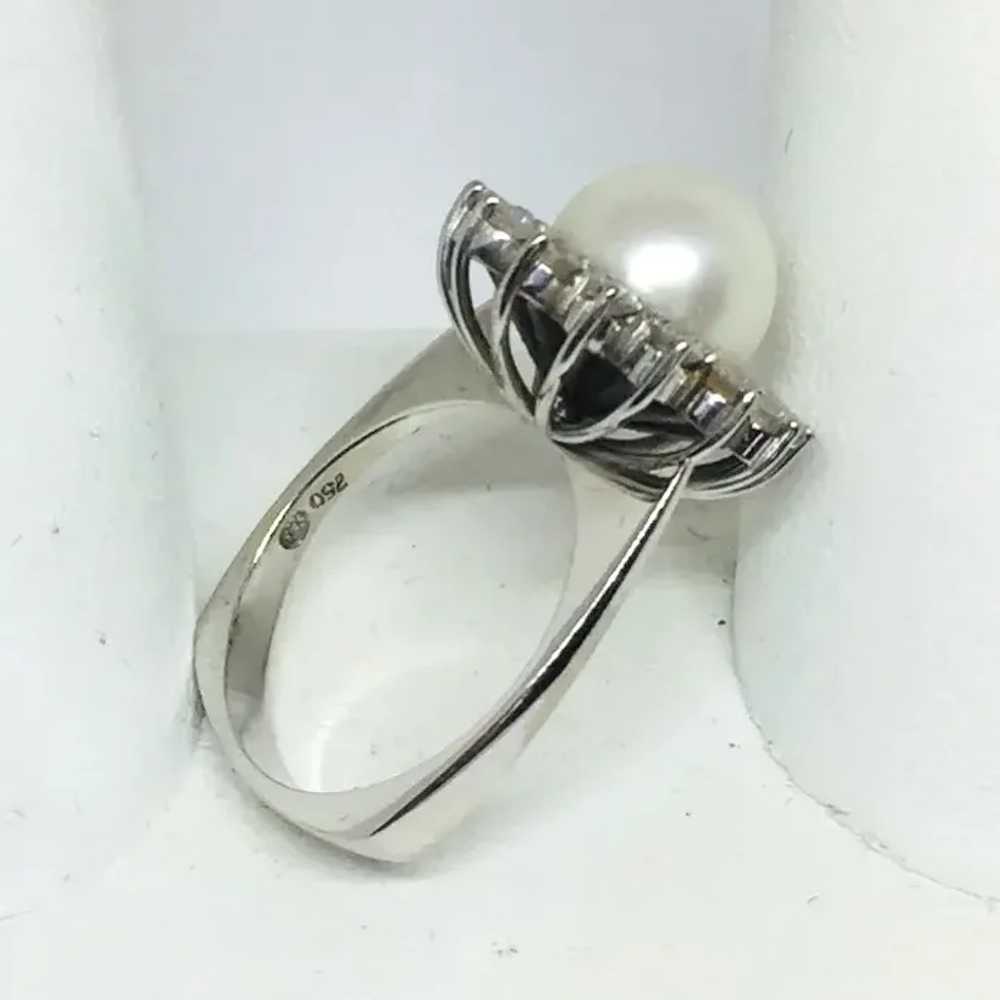 18k White Gold Pearl and Diamond Halo Ring - image 8