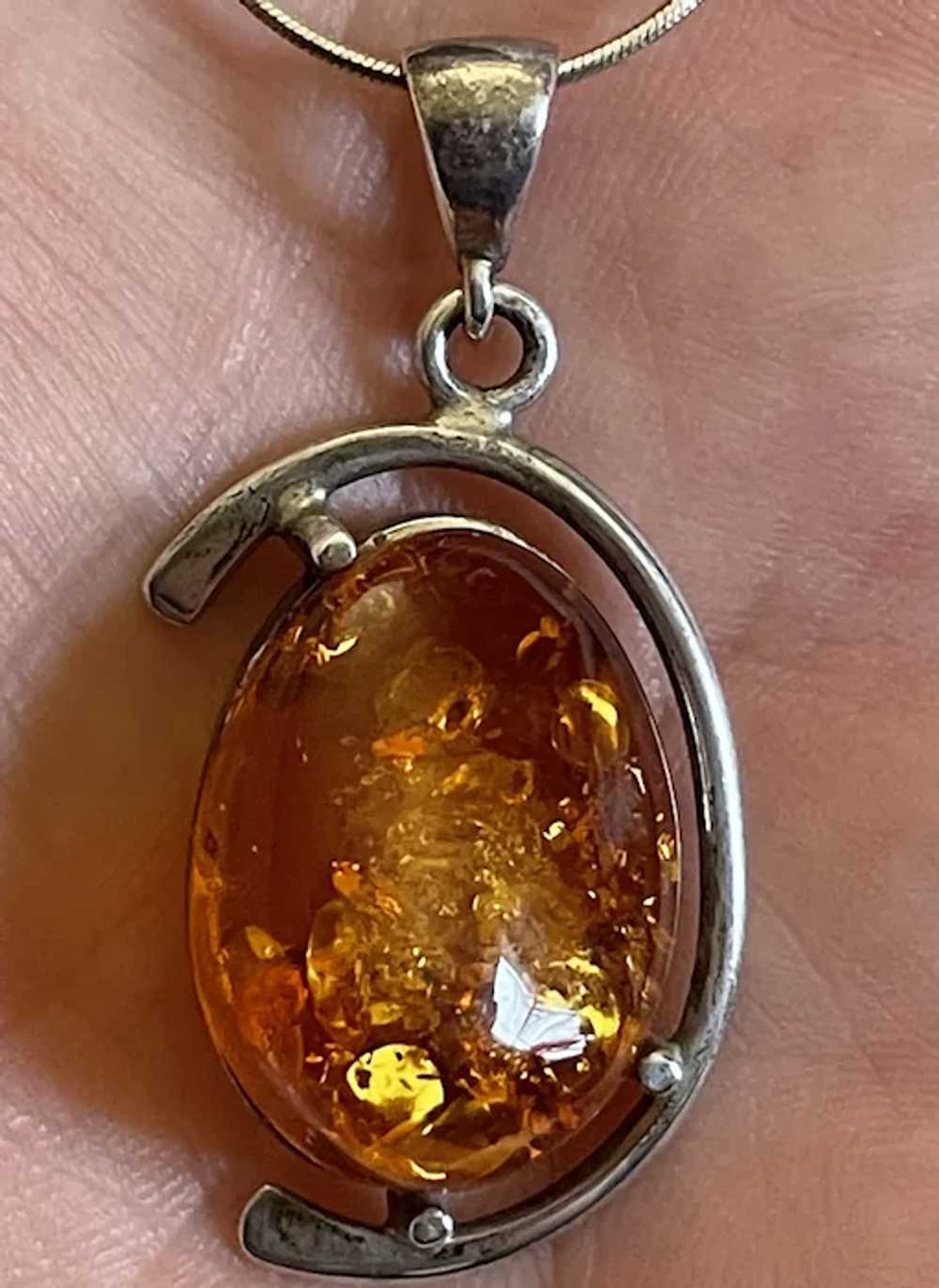 Vintage Modernist Baltic Amber Sterling Silver Pe… - image 2