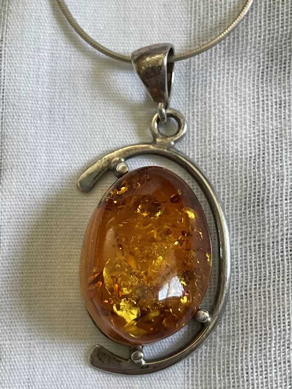 Vintage Modernist Baltic Amber Sterling Silver Pe… - image 3