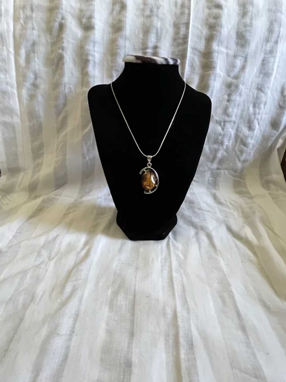 Vintage Modernist Baltic Amber Sterling Silver Pe… - image 4