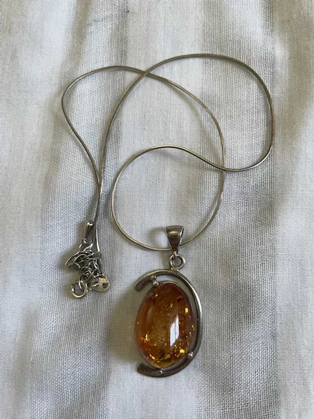 Vintage Modernist Baltic Amber Sterling Silver Pe… - image 6