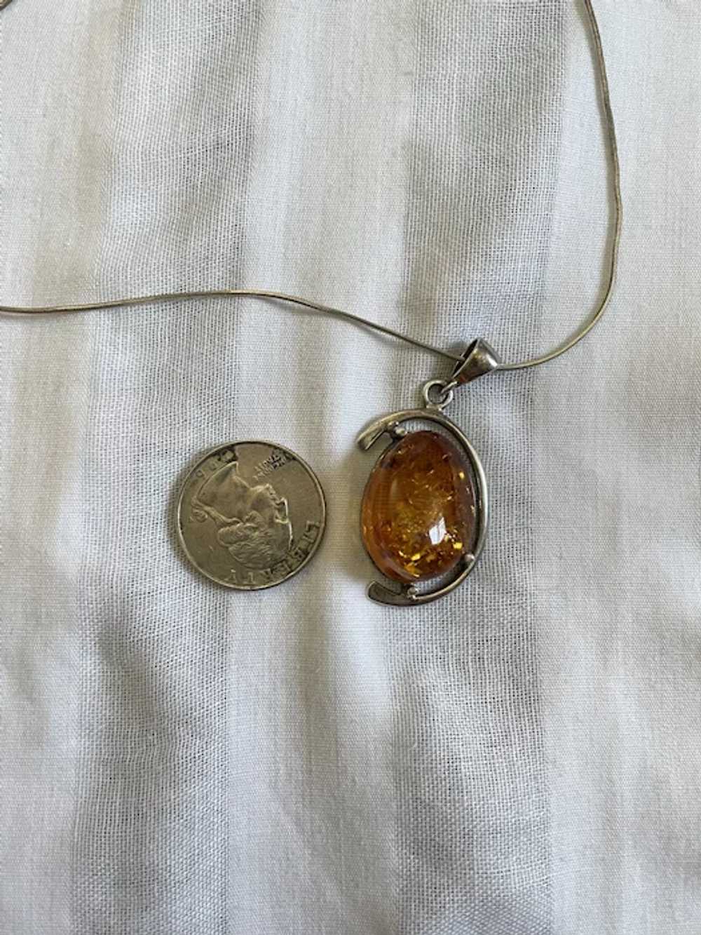 Vintage Modernist Baltic Amber Sterling Silver Pe… - image 7