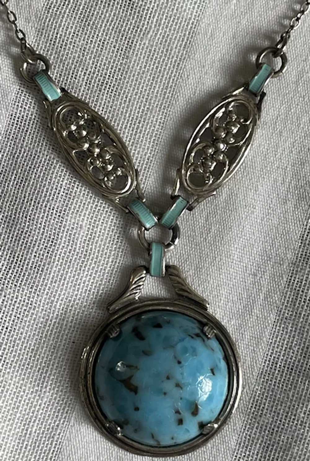 Antique 1920’s Sterling Silver Robin’s Egg Blue M… - image 6