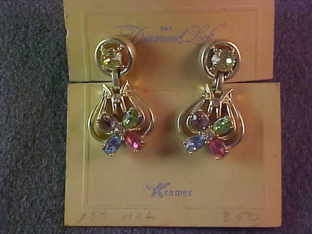 Kramer Pastel Color Rhinestone Dangle Earrings-Mi… - image 3