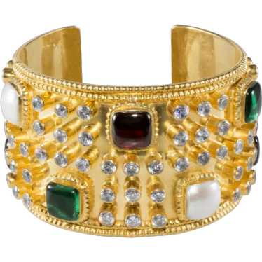 CHANEL Cuff Bracelet WIDE Gripoix Glass Red Green… - image 1