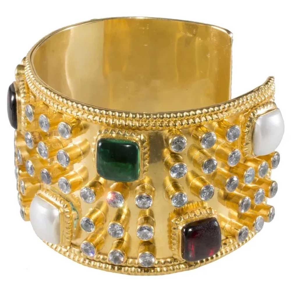 CHANEL Cuff Bracelet WIDE Gripoix Glass Red Green… - image 2