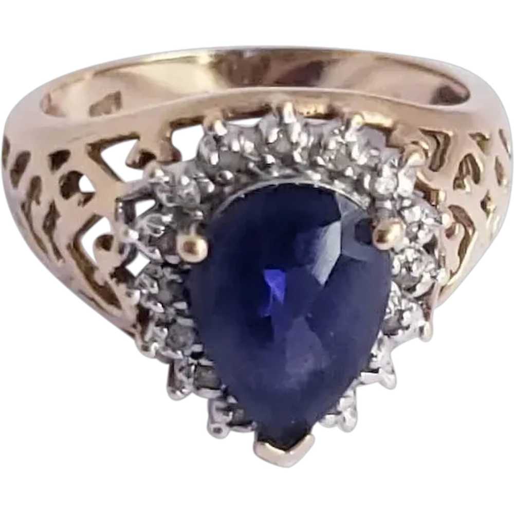 Violet Blue Iolite and Diamond 10K Ring - image 5