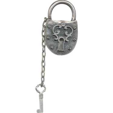 Novelty Pewter Tone Lock & Key Pin Signed ZENTALL