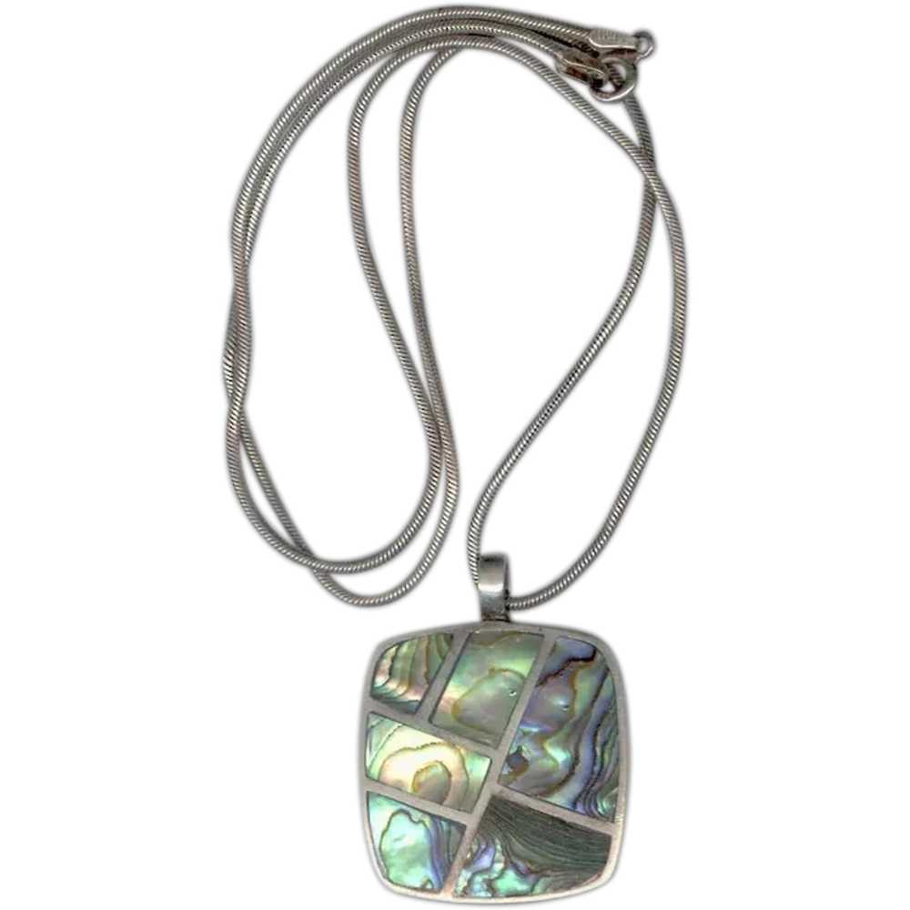 MODERNIST Sterling Silver & Abalone Inlay Pendant - image 1