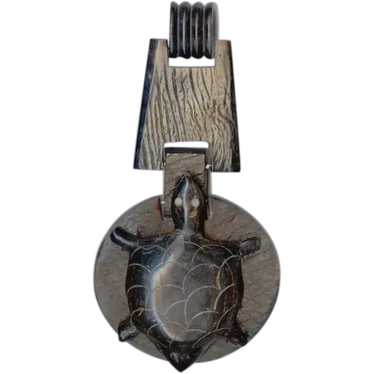 HUGE Hand Carved Horn Figural Turtle Pendant