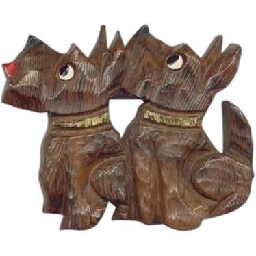 TOO CUTE Pair Of Scotties Figural Wood Pin - image 1
