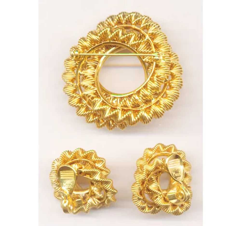 MONET Modernist Style Gold Tone Pin & Earrings Set - image 2