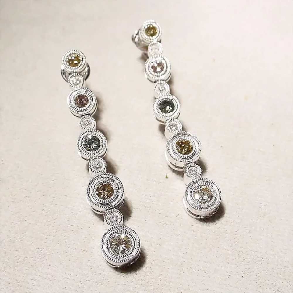 Natural Colored Diamond Earrings 18K Dangling - image 2