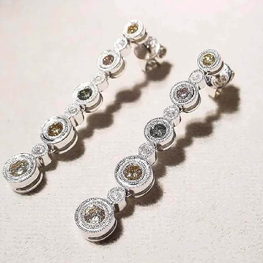 Natural Colored Diamond Earrings 18K Dangling - image 3