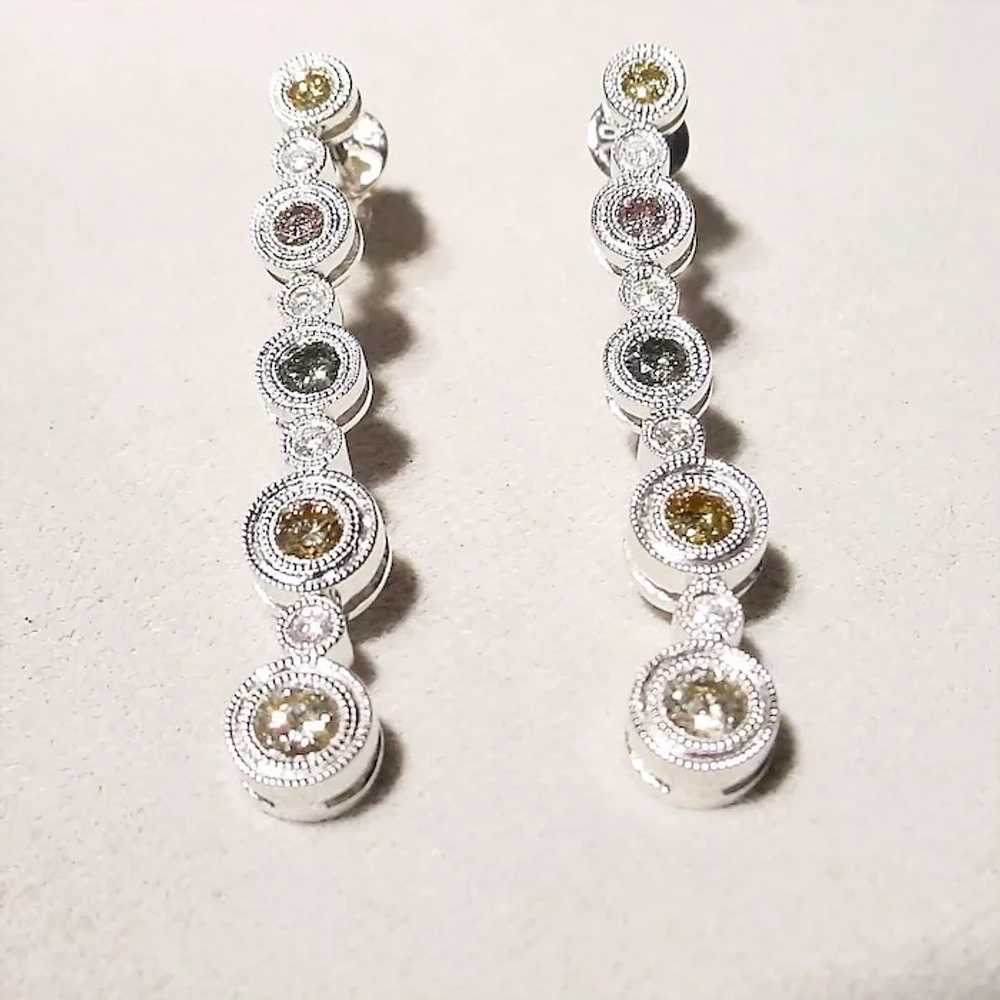 Natural Colored Diamond Earrings 18K Dangling - image 7
