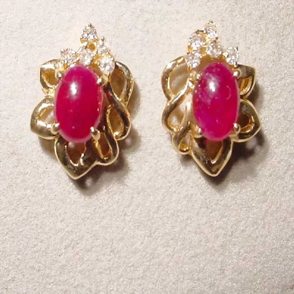 Beautiful Ruby Diamond Earrings 14K - image 2