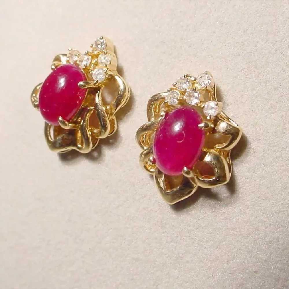 Beautiful Ruby Diamond Earrings 14K - image 3