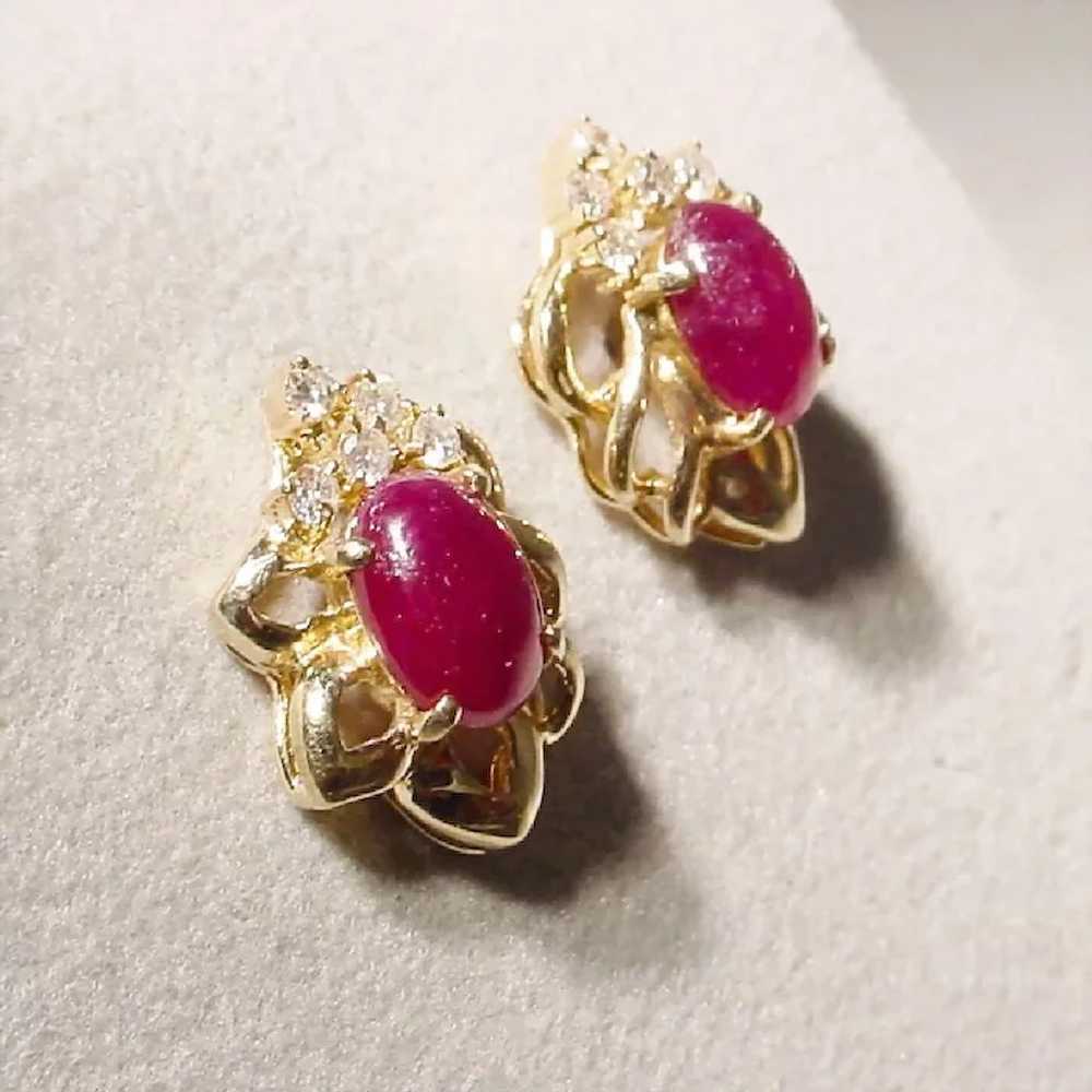 Beautiful Ruby Diamond Earrings 14K - image 4