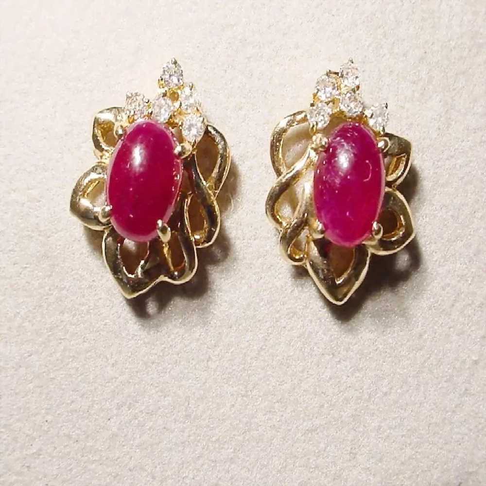 Beautiful Ruby Diamond Earrings 14K - image 5