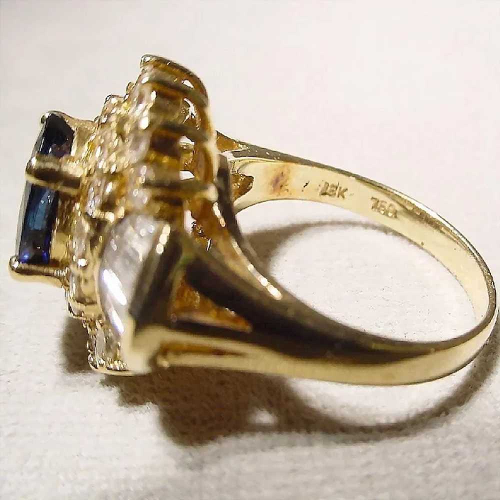 Royal Deep Blue Sapphire Ring 18K Bursting Diamon… - image 5