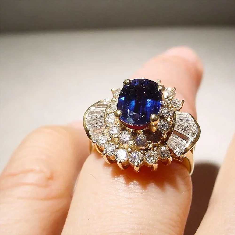 Royal Deep Blue Sapphire Ring 18K Bursting Diamon… - image 6