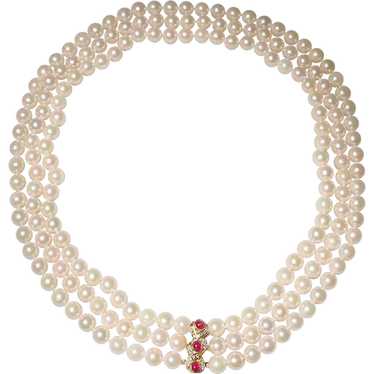 Divine Cultured Pearl Necklace Ruby Diamond 14K T… - image 1