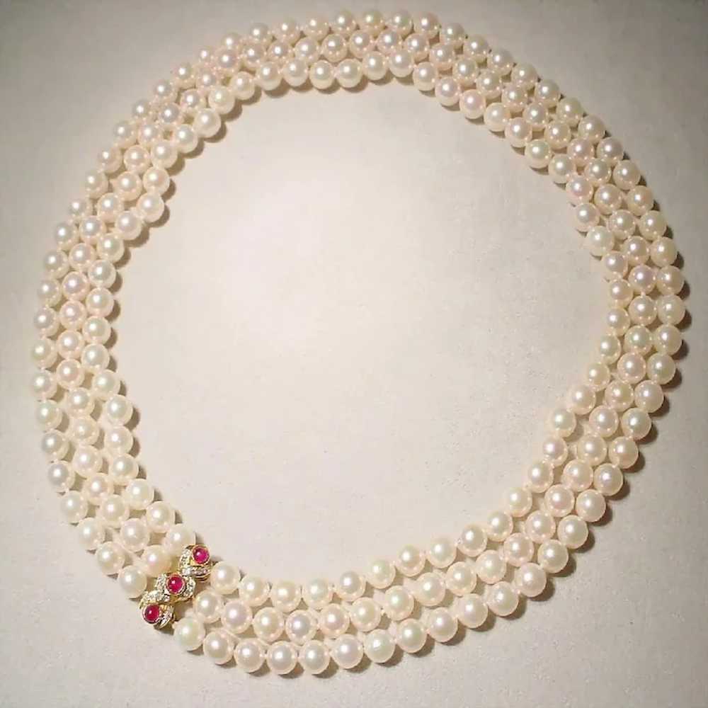 Divine Cultured Pearl Necklace Ruby Diamond 14K T… - image 2