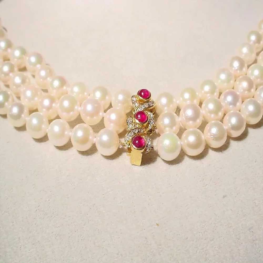 Divine Cultured Pearl Necklace Ruby Diamond 14K T… - image 3