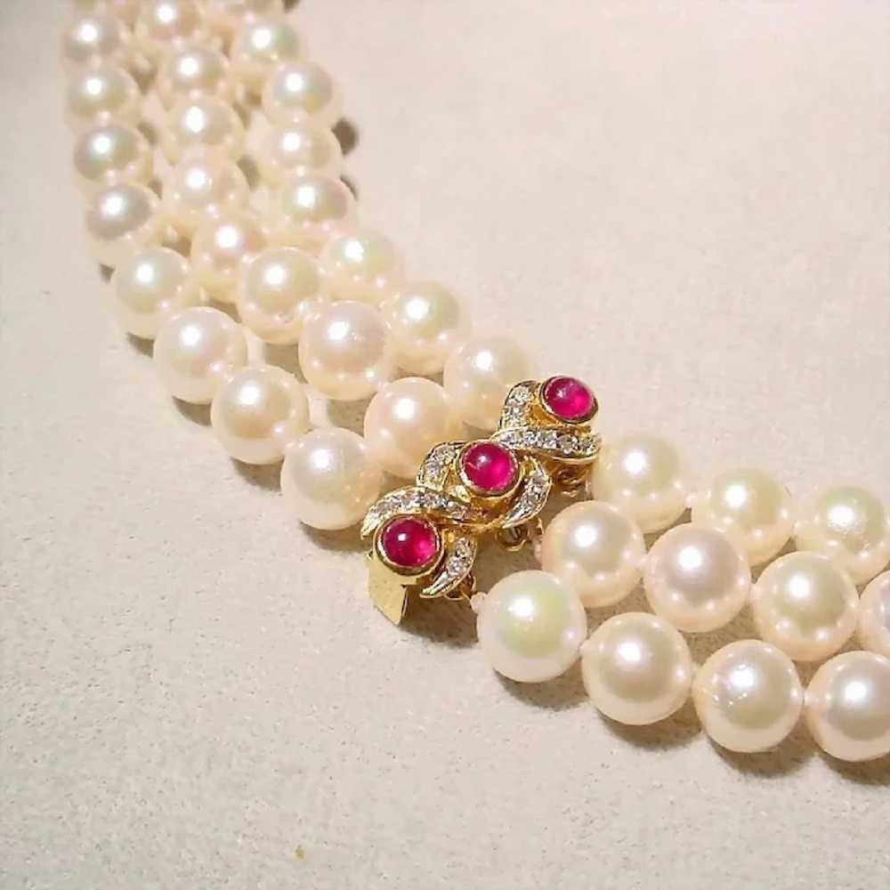 Divine Cultured Pearl Necklace Ruby Diamond 14K T… - image 4