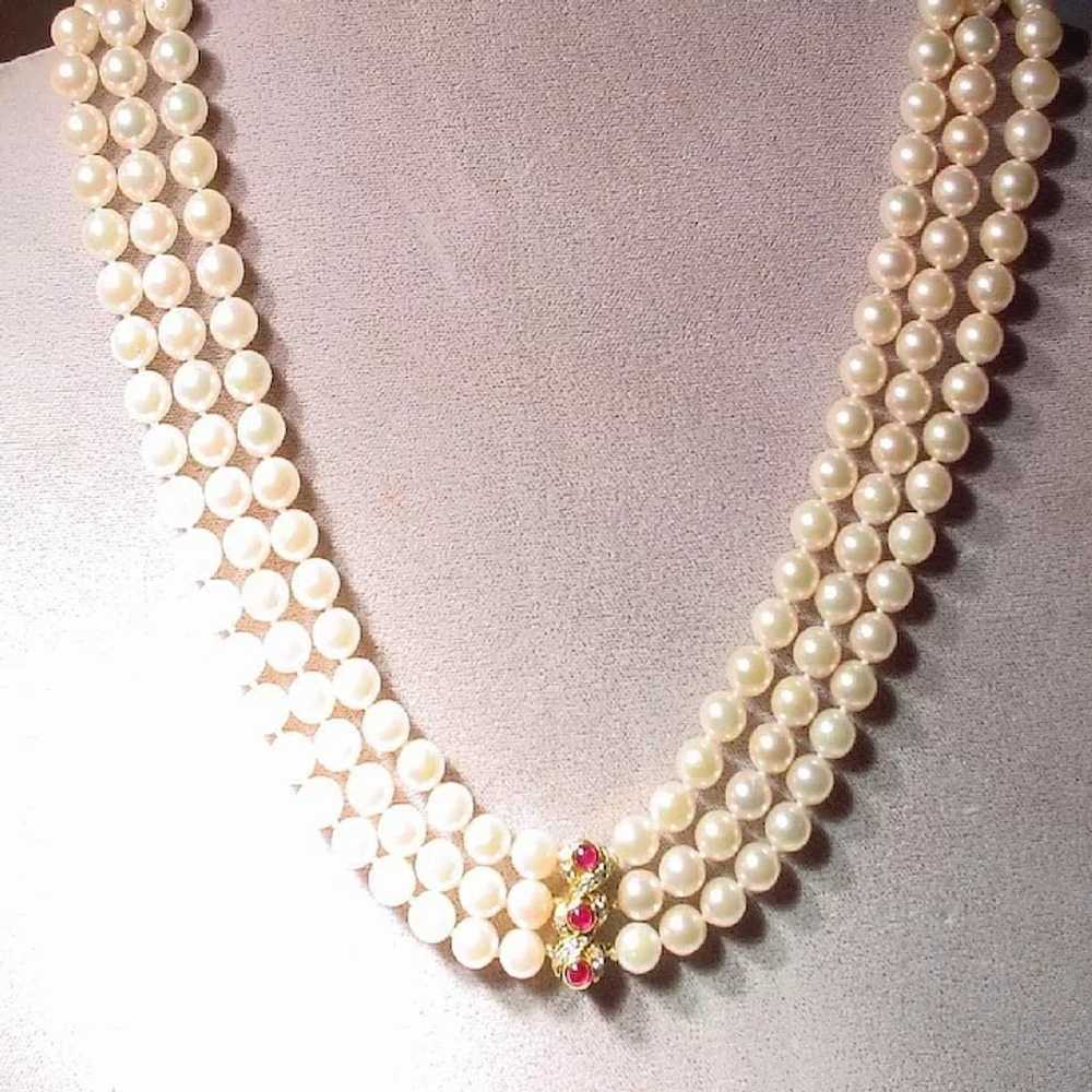 Divine Cultured Pearl Necklace Ruby Diamond 14K T… - image 6