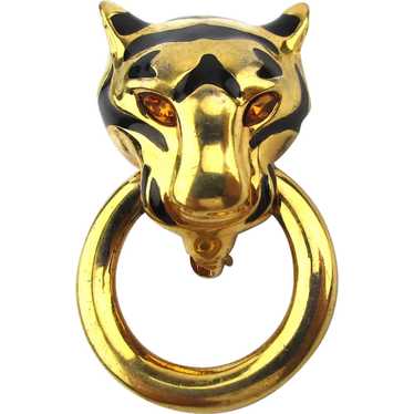 Vintage Goldtone Tiger Door Knocker Pin Brooch - image 1