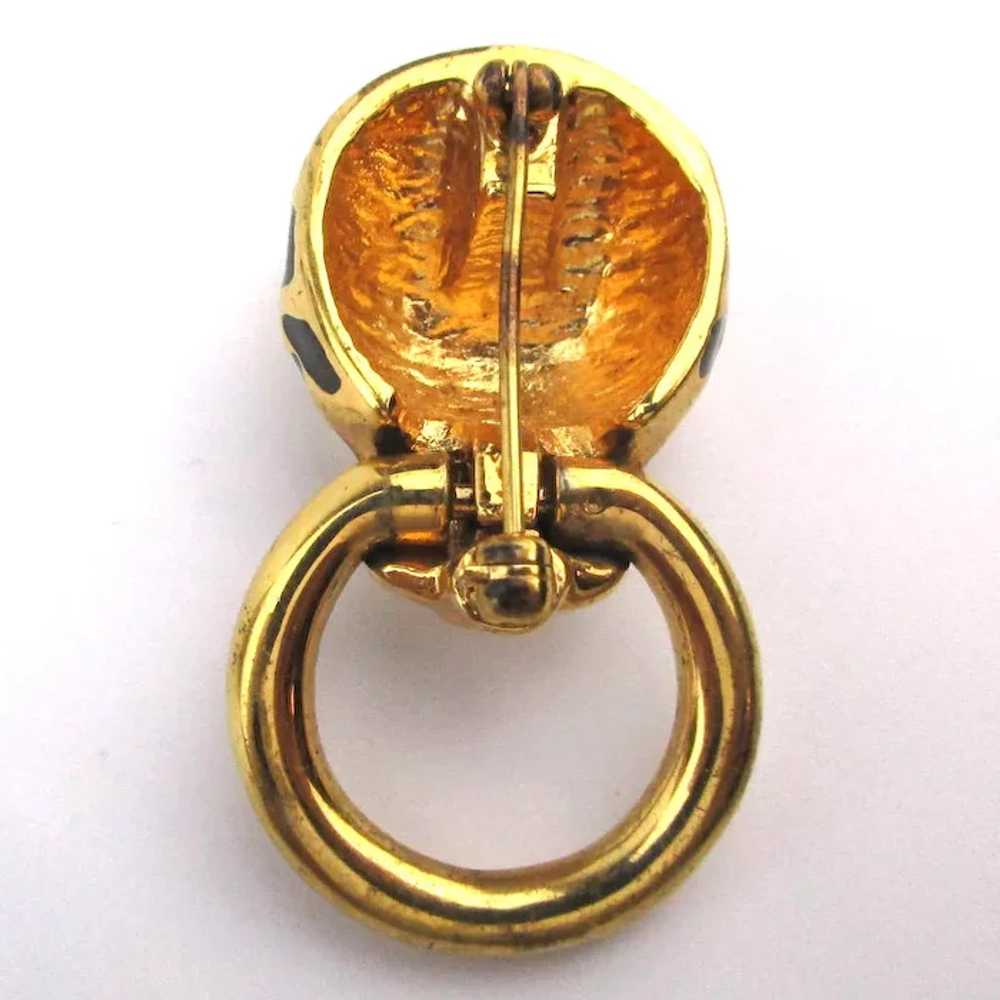 Vintage Goldtone Tiger Door Knocker Pin Brooch - image 3