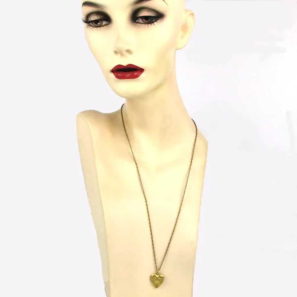 Vintage Etched Gold-Filled Heart Locket Necklace … - image 3