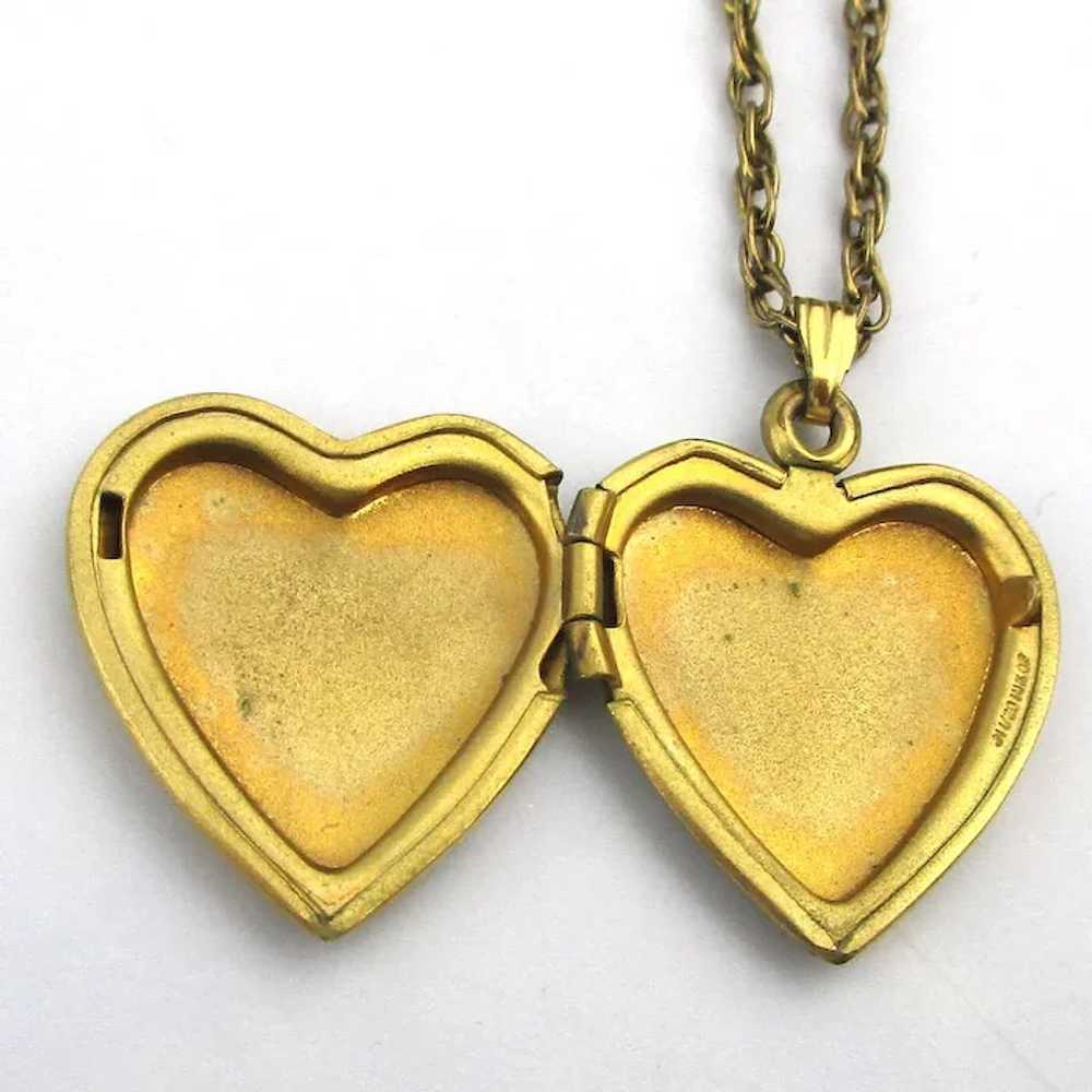 Vintage Etched Gold-Filled Heart Locket Necklace … - image 4