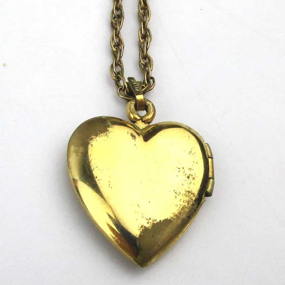 Vintage Etched Gold-Filled Heart Locket Necklace … - image 5