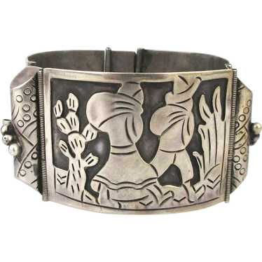Signed Mexican Sterling Silver Story Teller Link … - image 1