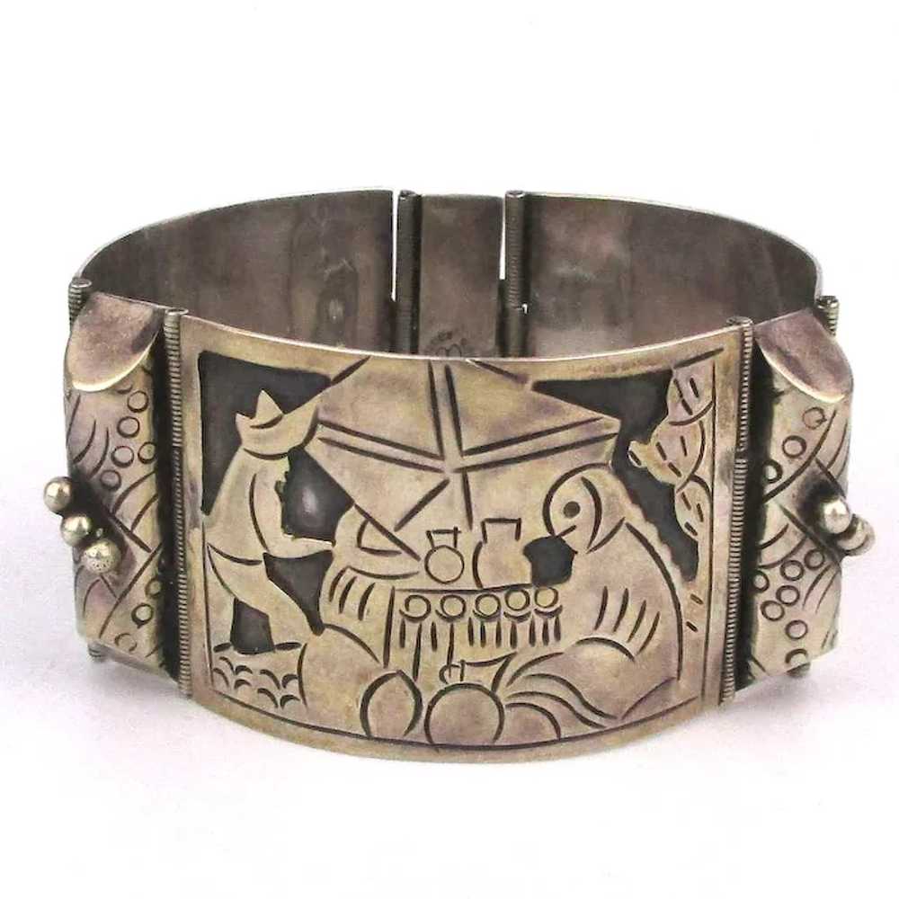 Signed Mexican Sterling Silver Story Teller Link … - image 3