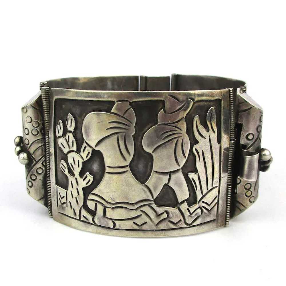Signed Mexican Sterling Silver Story Teller Link … - image 8