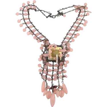 Unique Complex Rose Quartz Bead Necklace Chained … - image 1