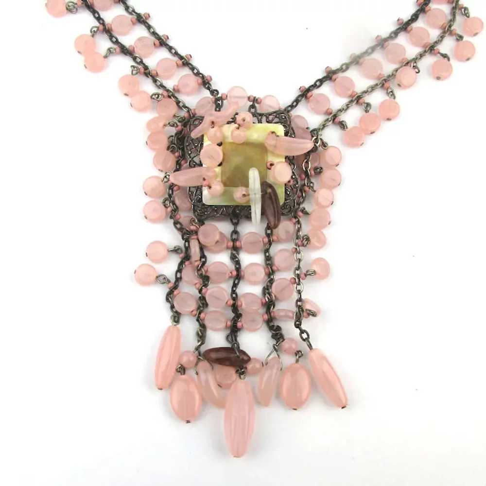 Unique Complex Rose Quartz Bead Necklace Chained … - image 2