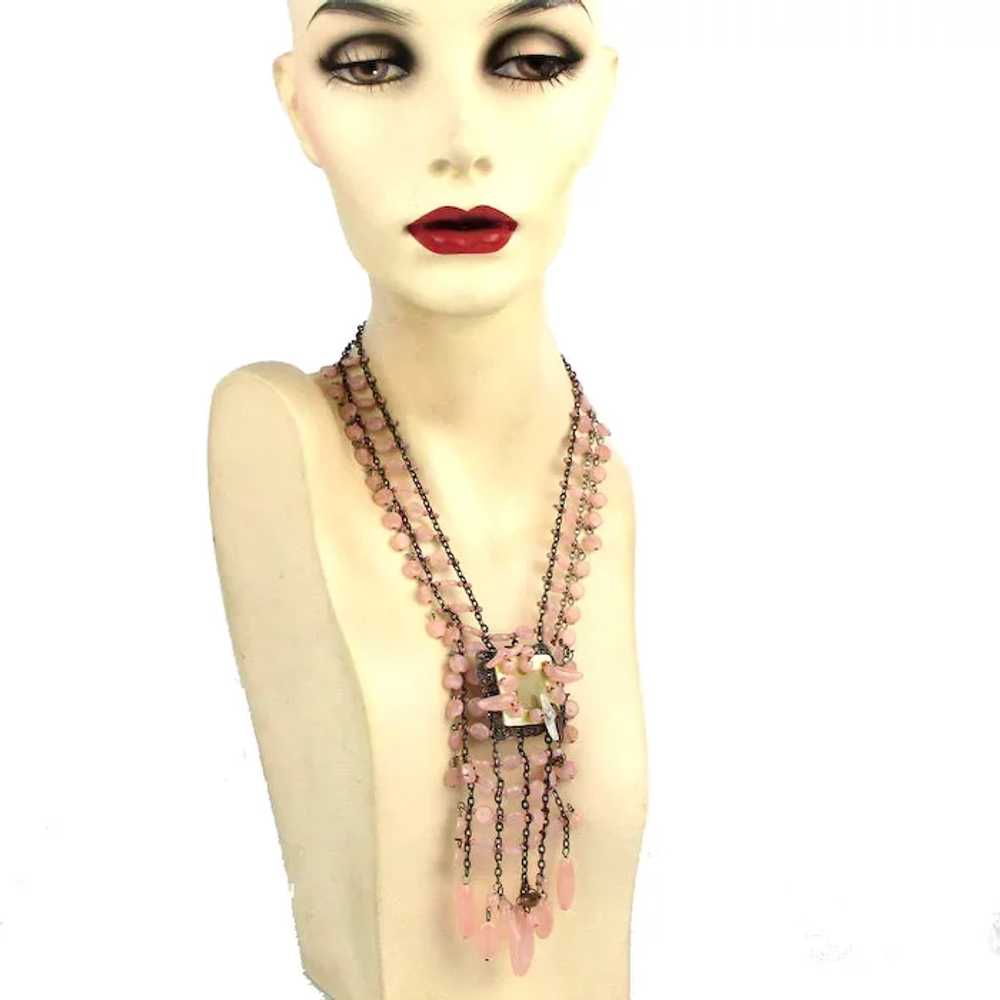 Unique Complex Rose Quartz Bead Necklace Chained … - image 3