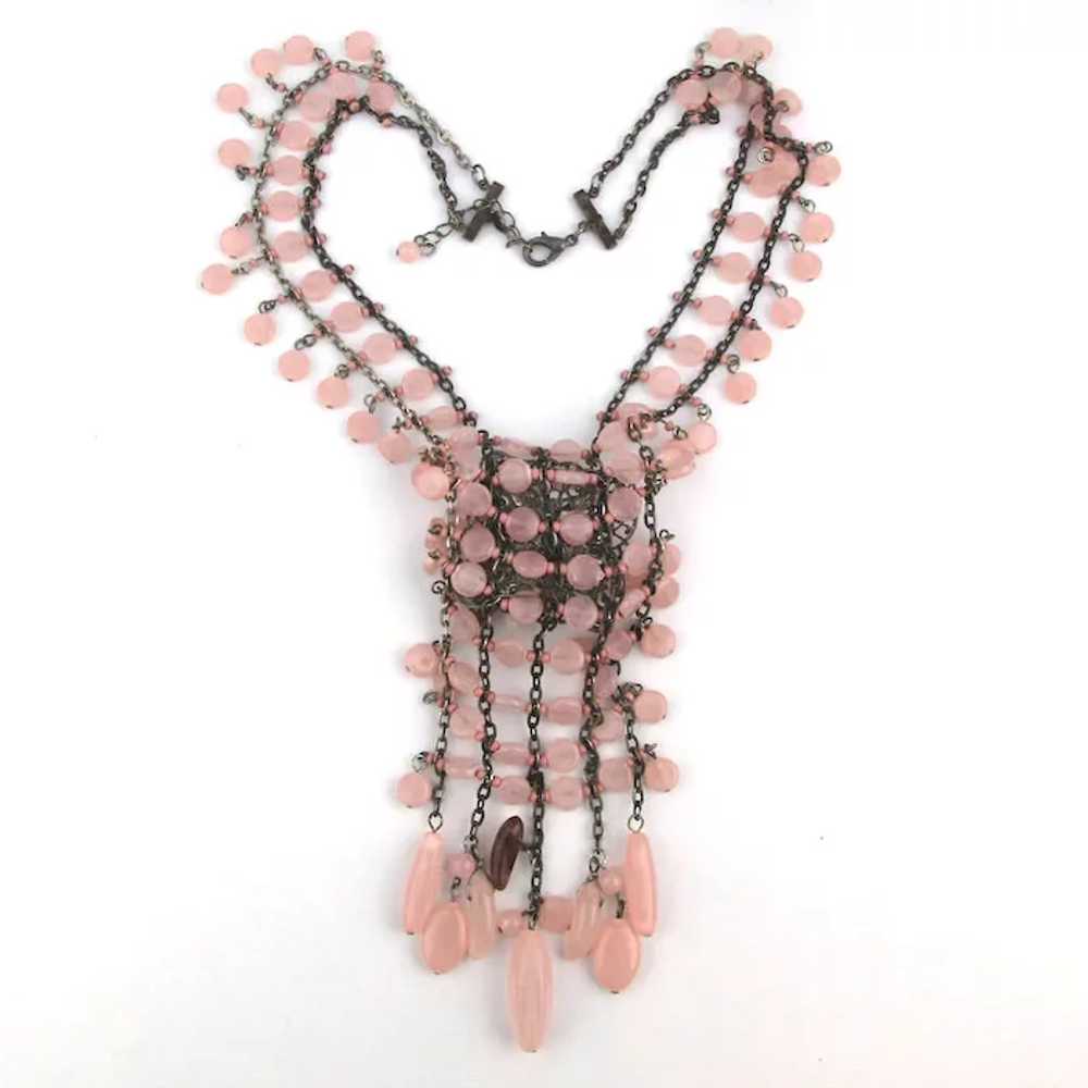 Unique Complex Rose Quartz Bead Necklace Chained … - image 4