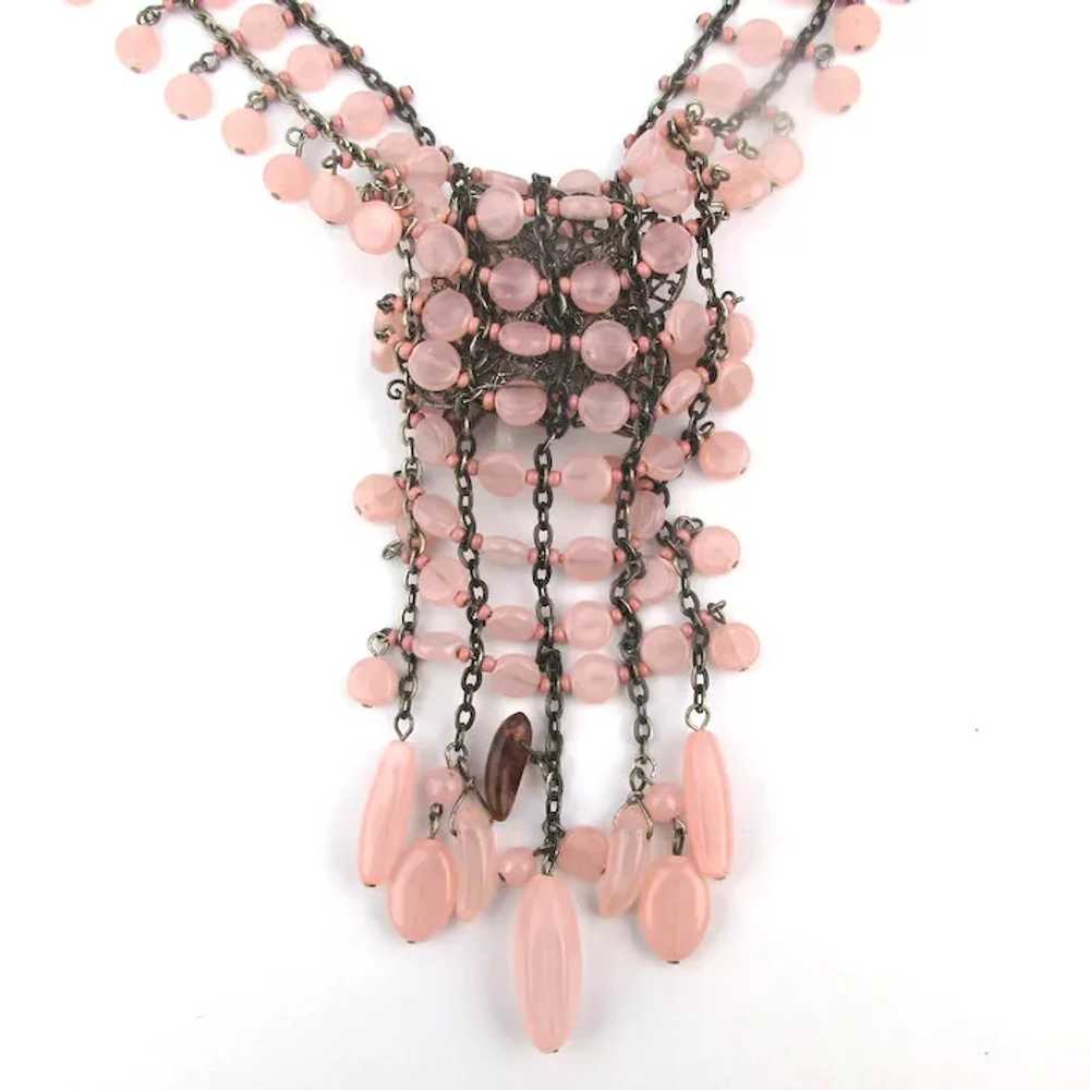 Unique Complex Rose Quartz Bead Necklace Chained … - image 5