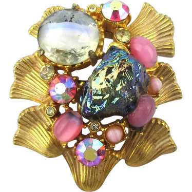 Pretty Vintage Pin w/ Lava Rock AB Moving Art Glas