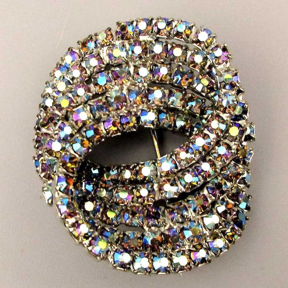 Vintage AB Rhinestone Infinity Circle Pin w/ Earr… - image 2