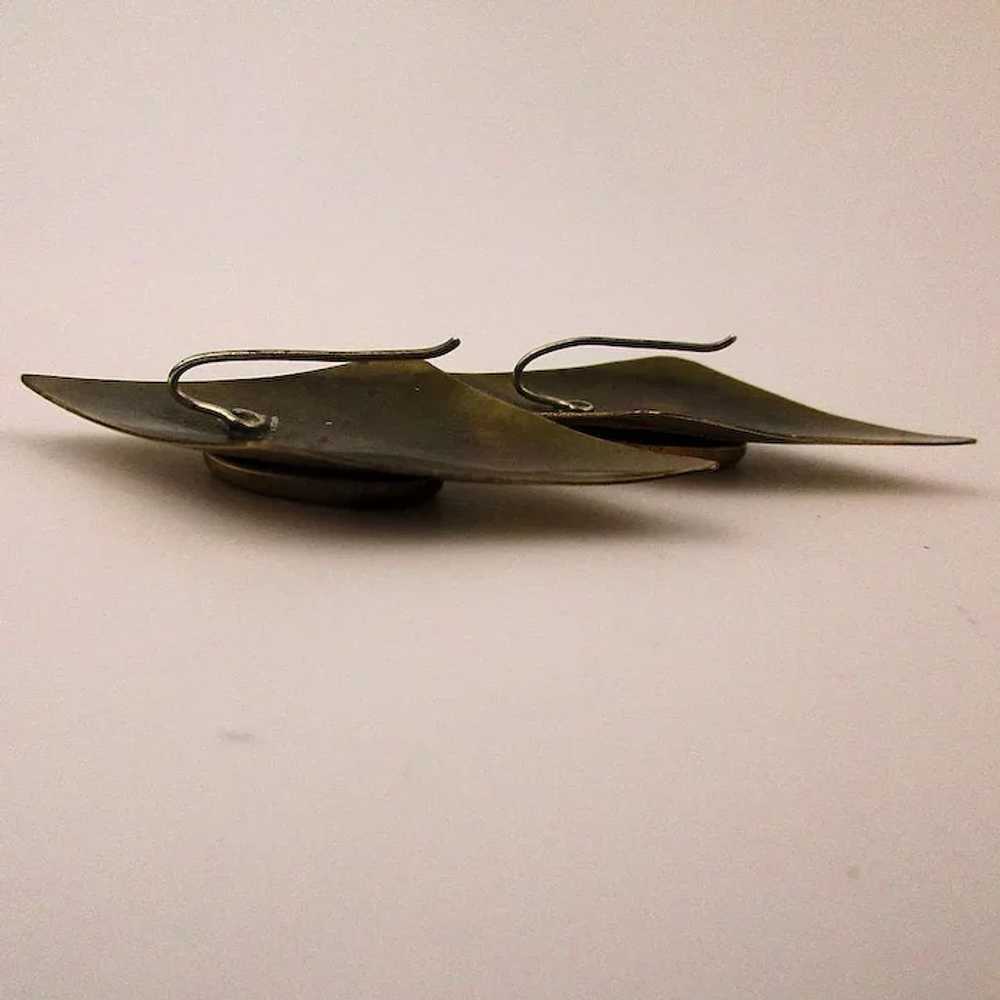Modernist Goldtone Pin - Earrings Set w/ Abalone - image 5