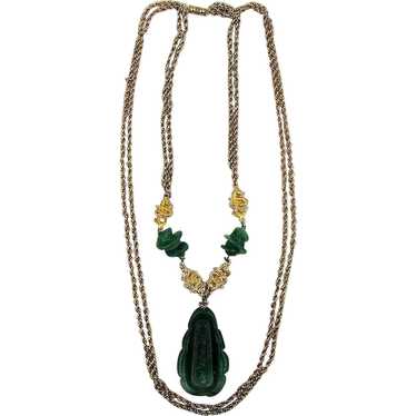 Fabulous Chinese Motif Necklace Faux Jade Glass w/